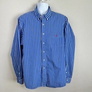 Ralph Lauren Button Down Dress Shirt Men's 18 XXL Blue Stripe Embroidered Pony